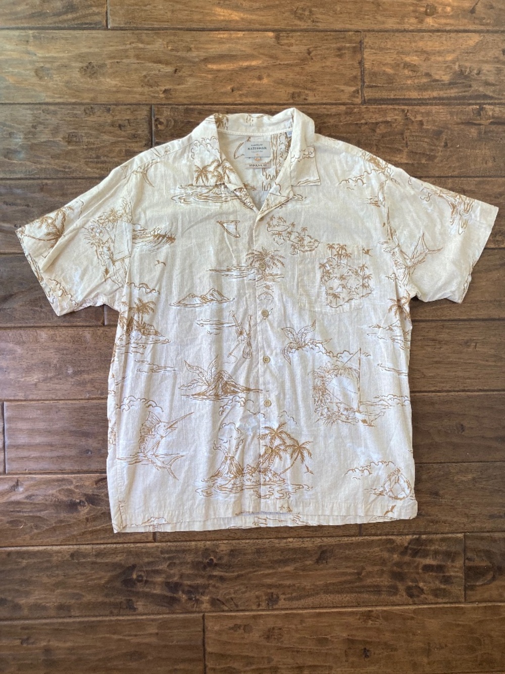 Quiksilver Waterman Men's XL Sepia Hawaiian Shirt Historical Island Print